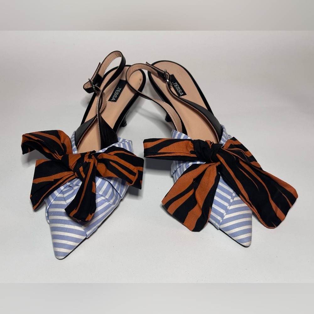 Preloved TESSA Striped Kitten Heels with Bold Bow